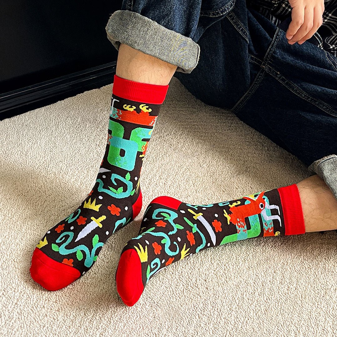 Calcetines divertidos de algodón. DRAGÓN ROJO - Imagen 4