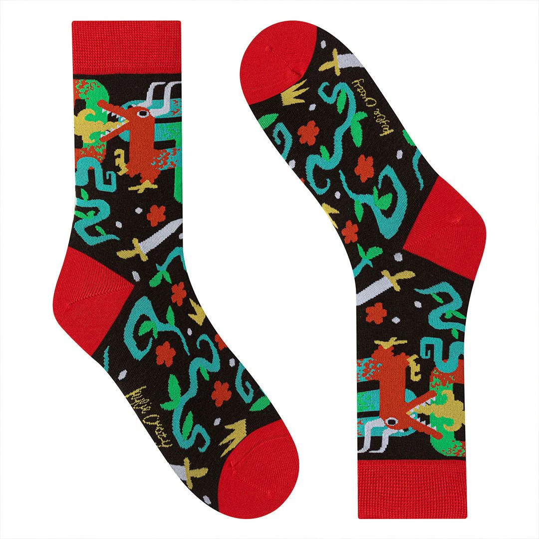 Calcetines divertidos de algodón. DRAGÓN ROJO - Imagen 2