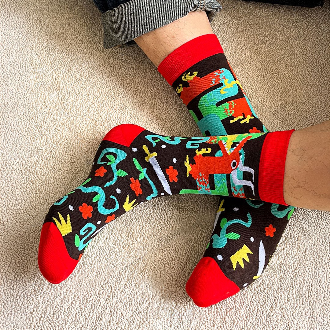 Calcetines divertidos de algodón. DRAGÓN ROJO