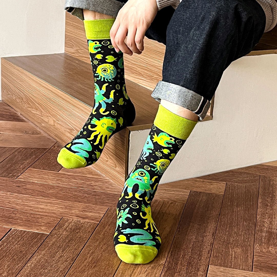 Calcetines divertidos de algodón. MONSTRUOS MARINOS VERDES - Imagen 4