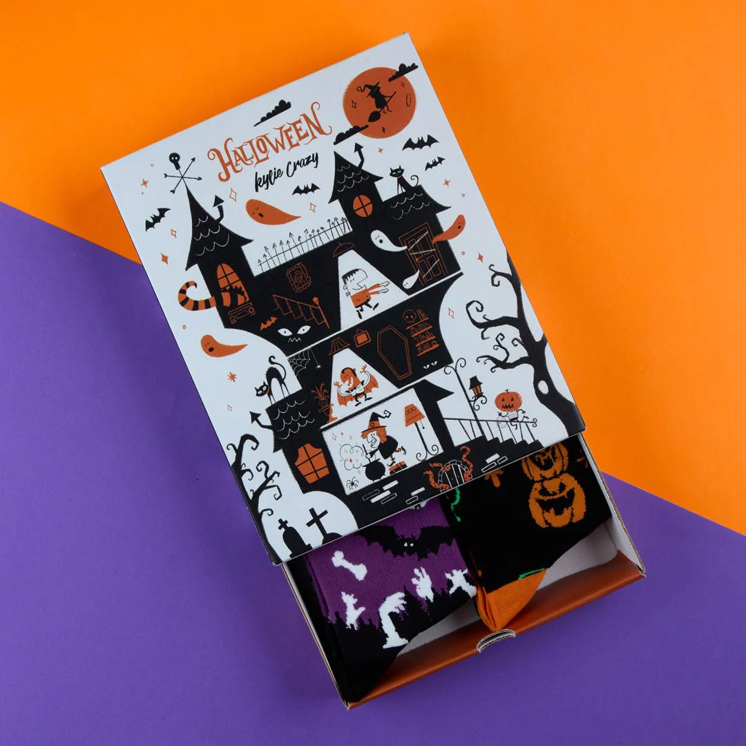 Pack calcetines HALLOWEEN 4 pares de terroríficos + caja y print - Imagen 2